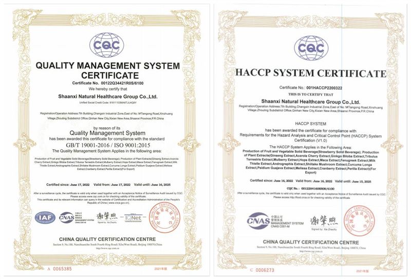 Qyherb đạt được chứng nhận ISO9001 và HACCP